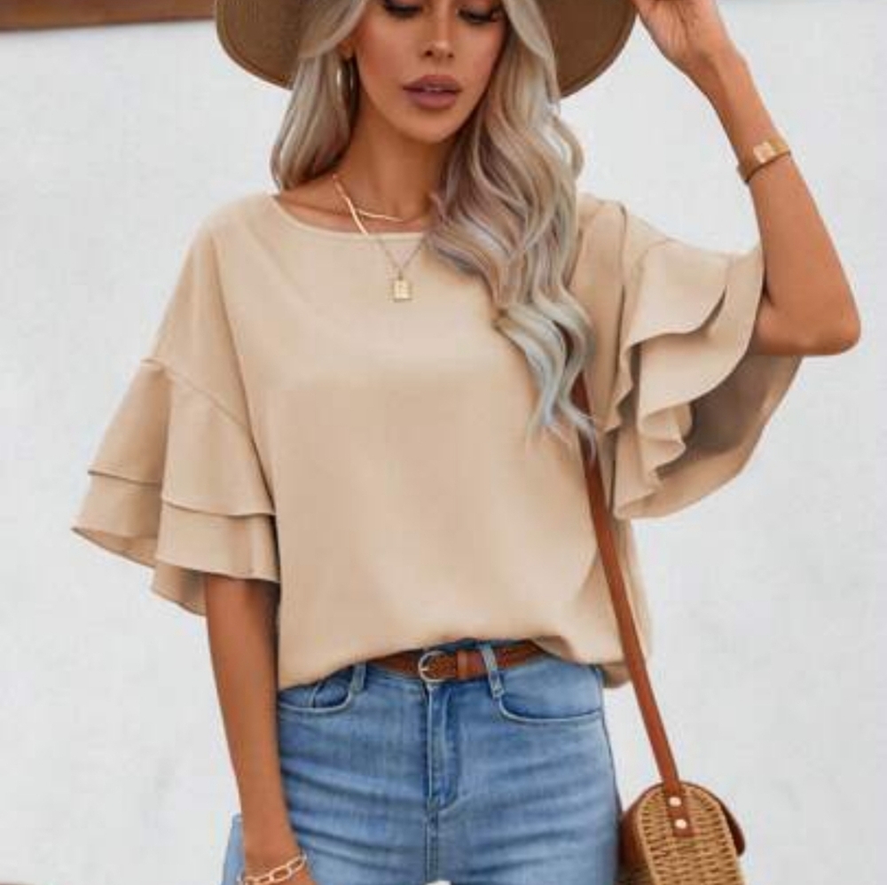 Zara Ruffle Sleeve Oversized Short Top Size Medium H77